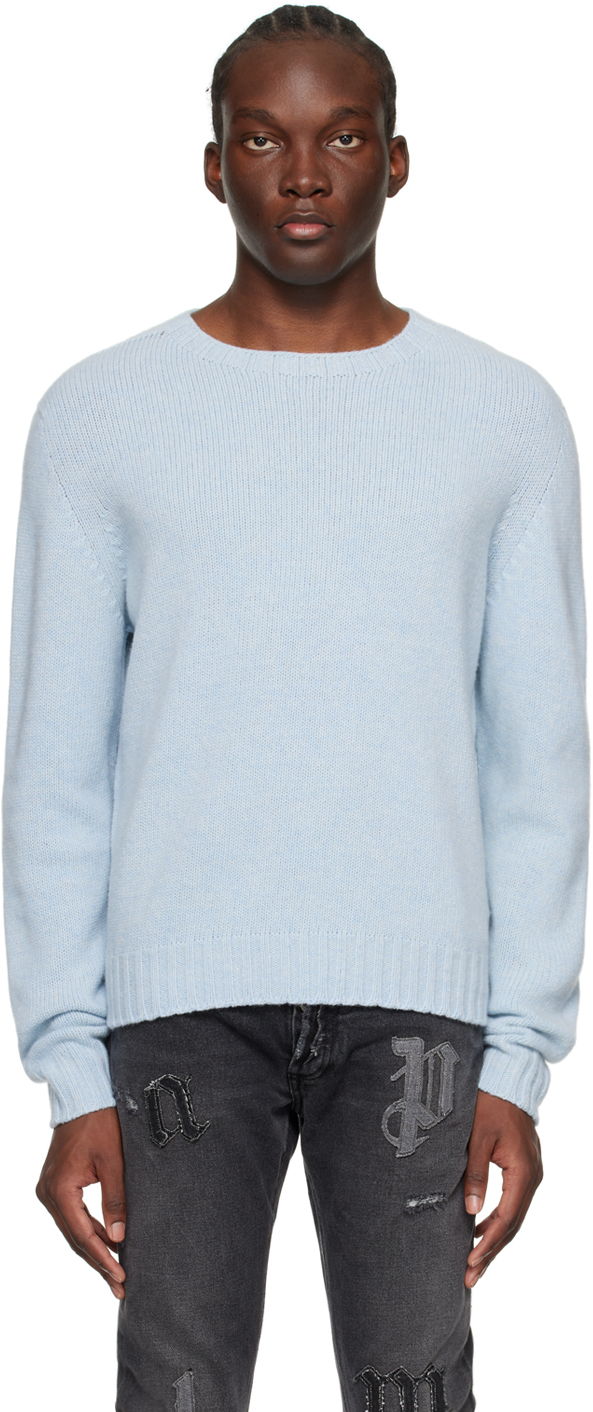 Shop Palm Angels Blue Curved Sweater In Light Blue