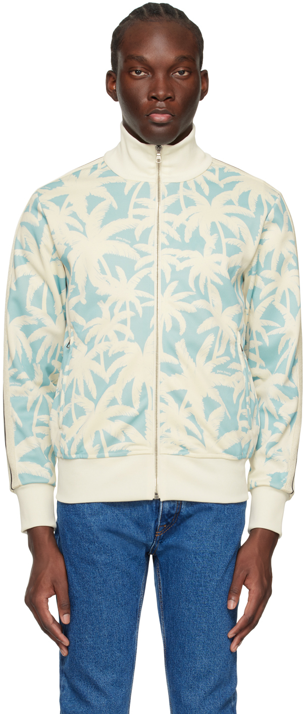 Shop Palm Angels Blue & Off-white Palms Allover Track Jacket In Light Blue