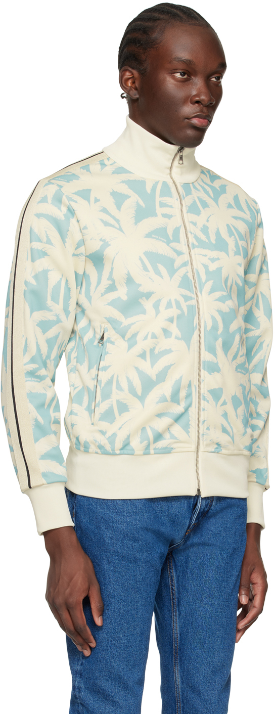 Shop Palm Angels Blue & Off-white Palms Allover Track Jacket In Light Blue