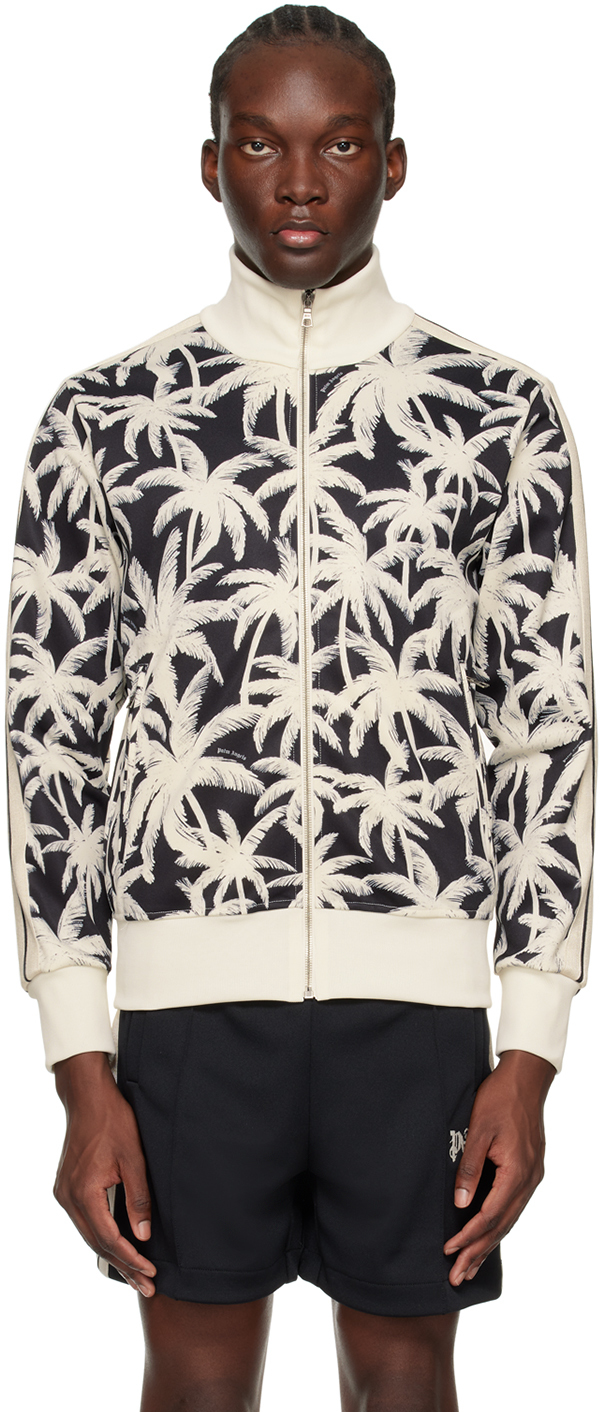 Shop Palm Angels Black & Off-white Palms Allover Track Jacket In Black Off