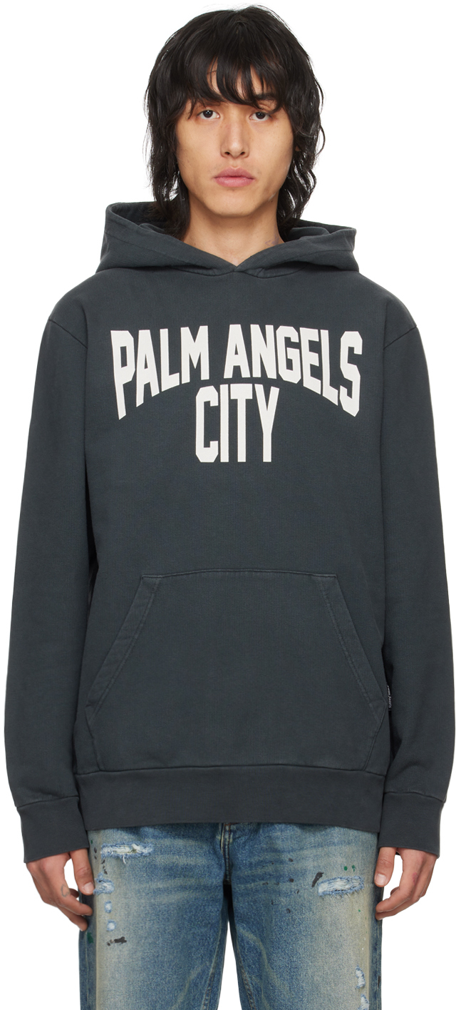 Shop Palm Angels Gray City Washed Hoodie In Dark Grey