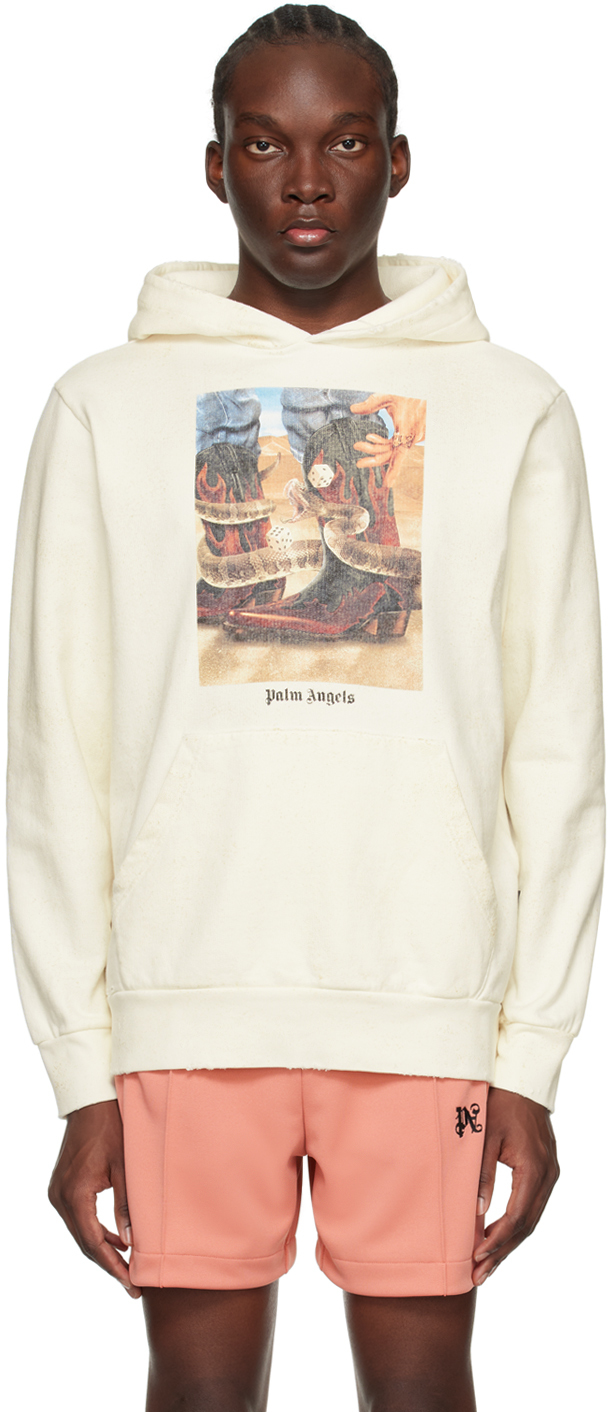 Shop Palm Angels Off-white Dice Game Hoodie In Off White
