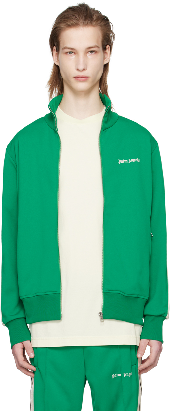 Shop Palm Angels Green Striped Track Jacket In Green Off White