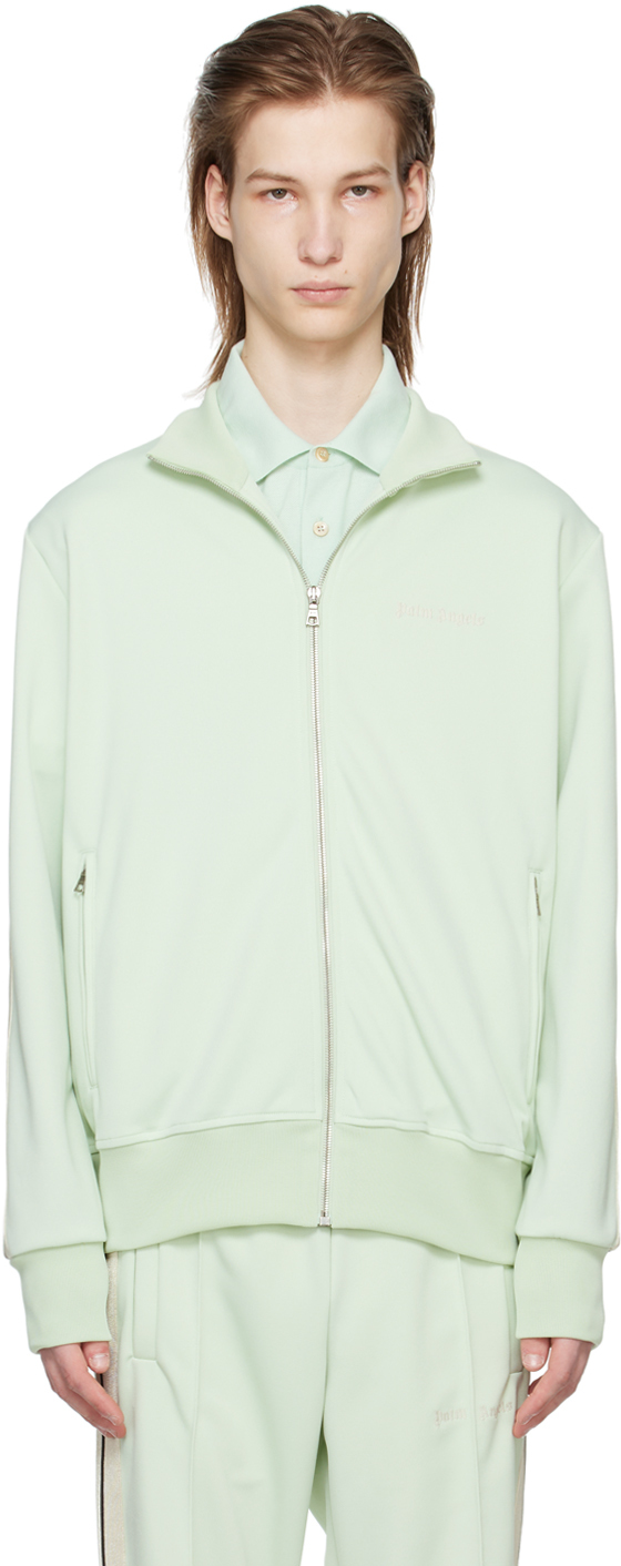 Shop Palm Angels Green Striped Track Jacket In Mint Off White