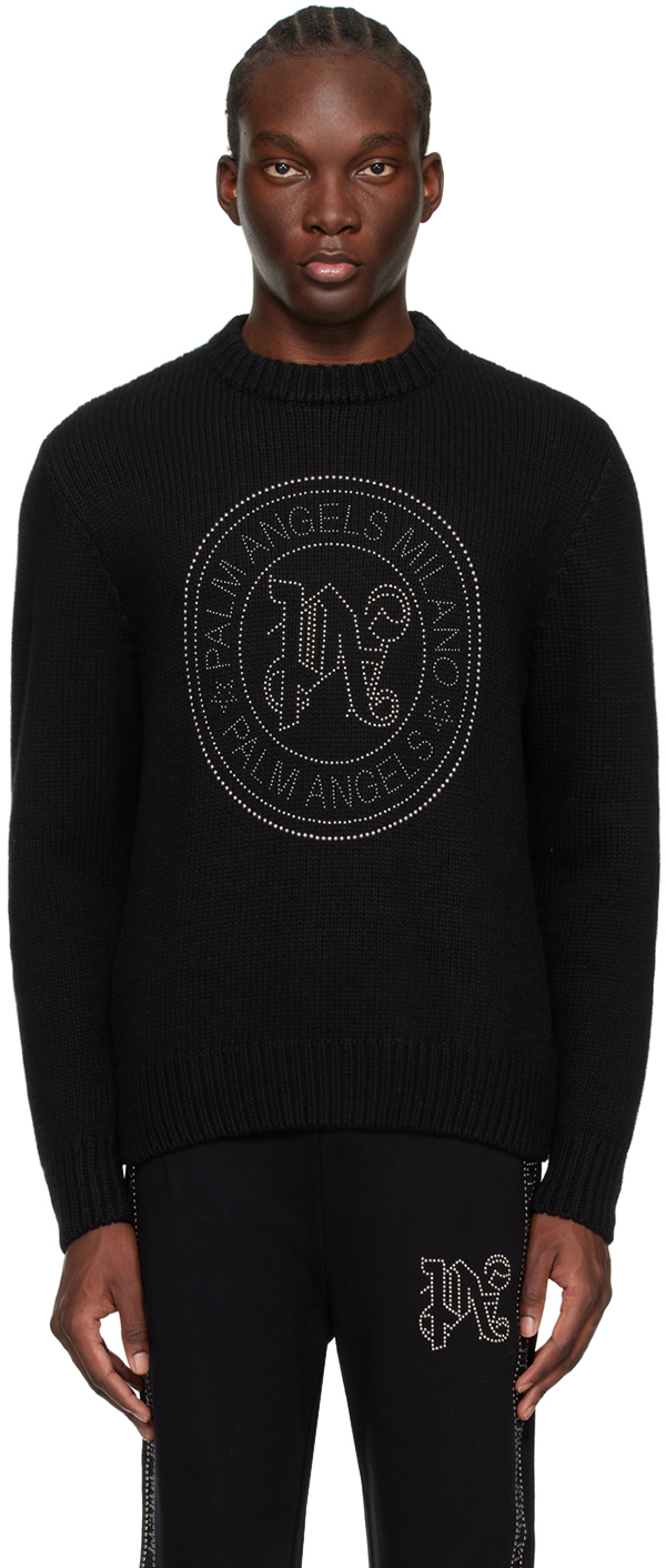 Shop Palm Angels Black Milano Stud Sweater In Black Silver