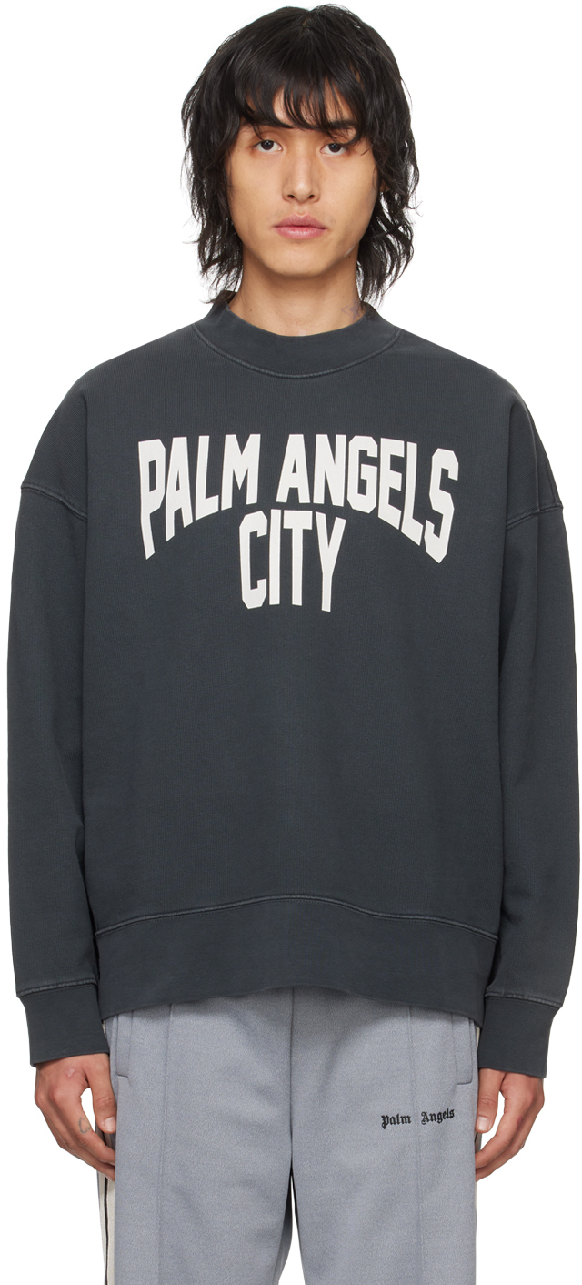 Palm Angels Grey City Washed Sweatshirt In Dark Grey