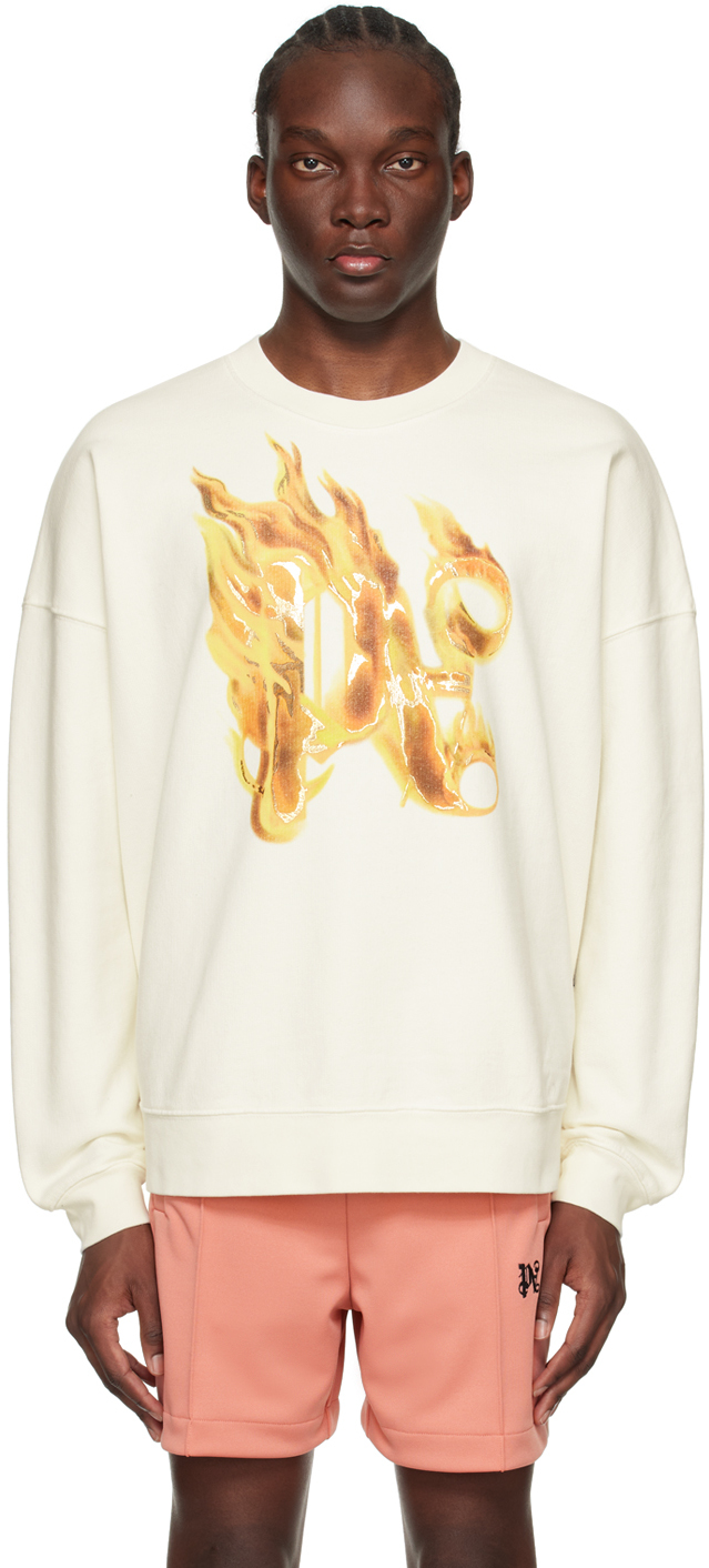 Palm Angels Off-white Burning Monogram Sweatshirt In Off White