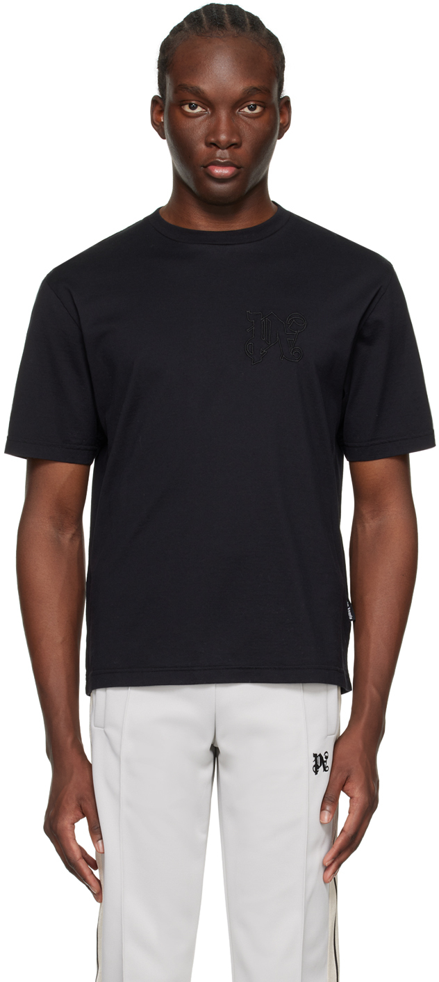 Palm Angels Black Monogram Slim T-shirt In Black Black