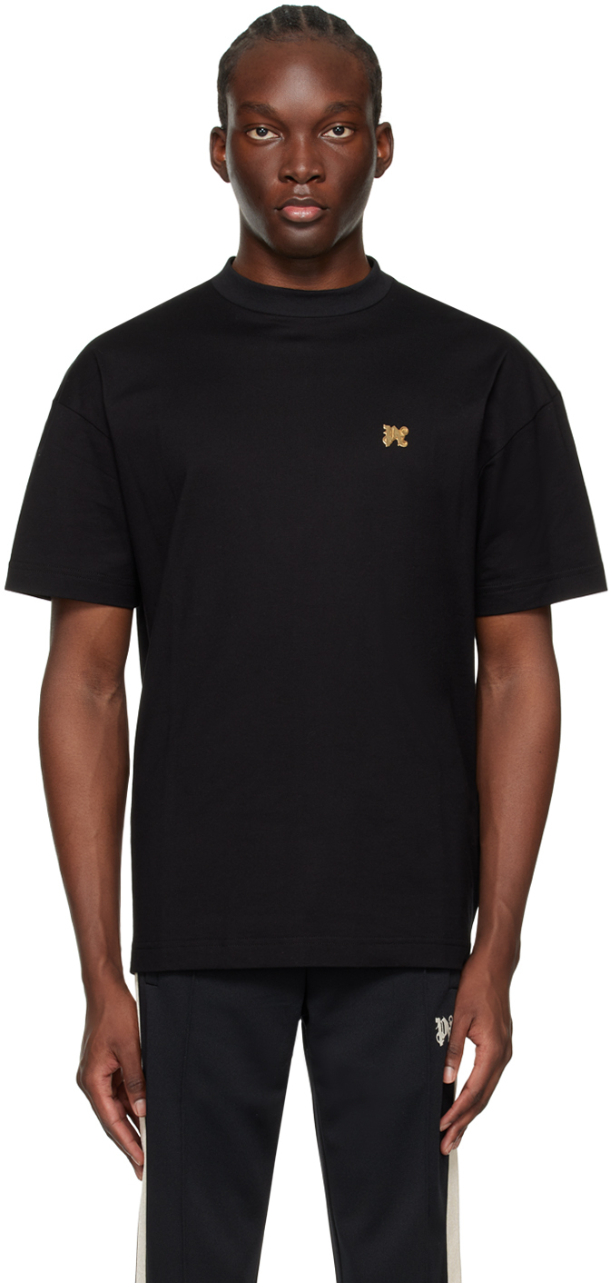 Shop Palm Angels Black Monogram Pin T-shirt In Black Gold
