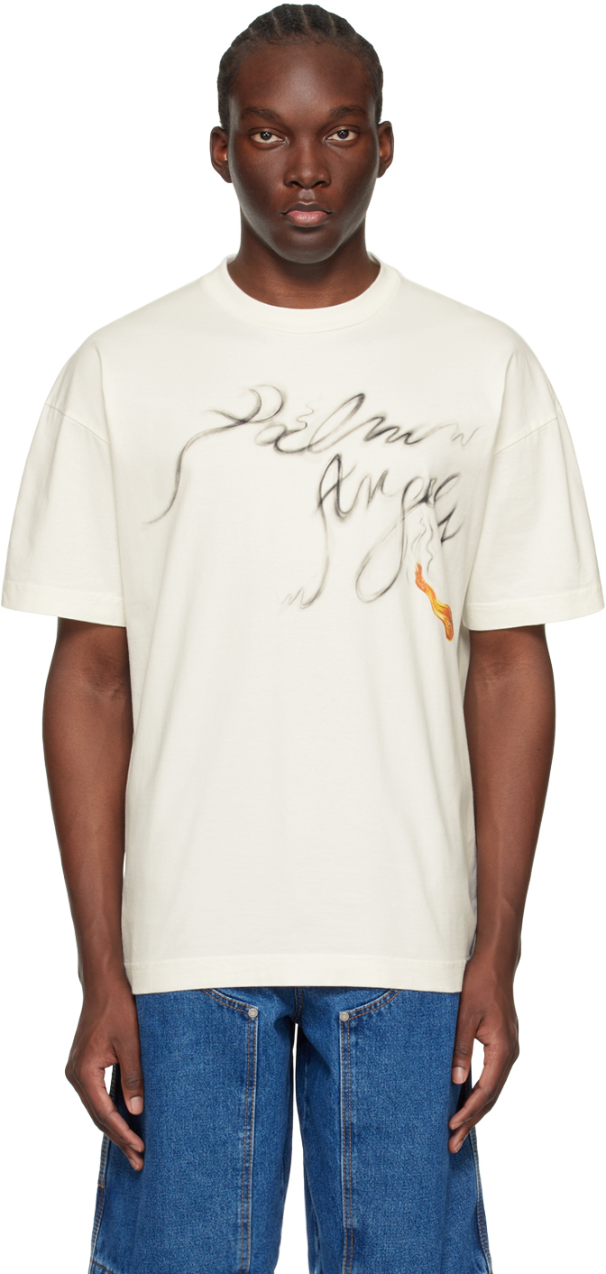 Shop Palm Angels Off-white Foggy T-shirt In Off White