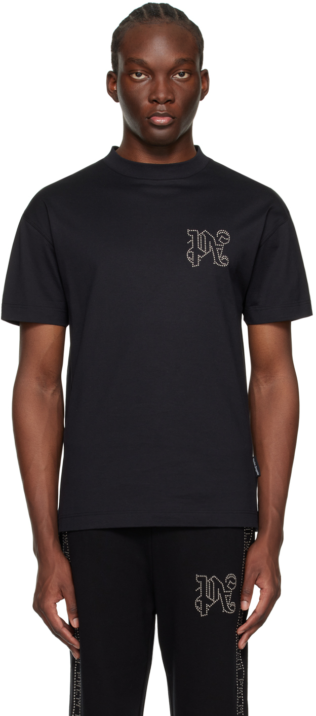 Shop Palm Angels Black Monogram Stud T-shirt In Black Gunmetal