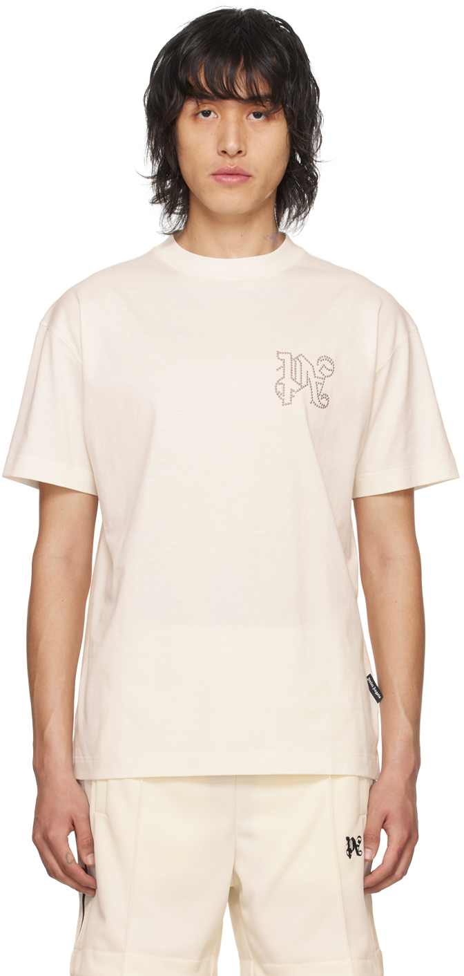 Palm Angels Off-white Monogram Stud T-shirt In Off White
