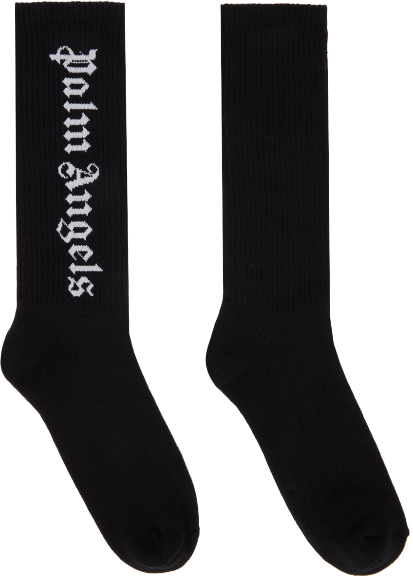 Shop Palm Angels Black Classic Logo Socks In Black White