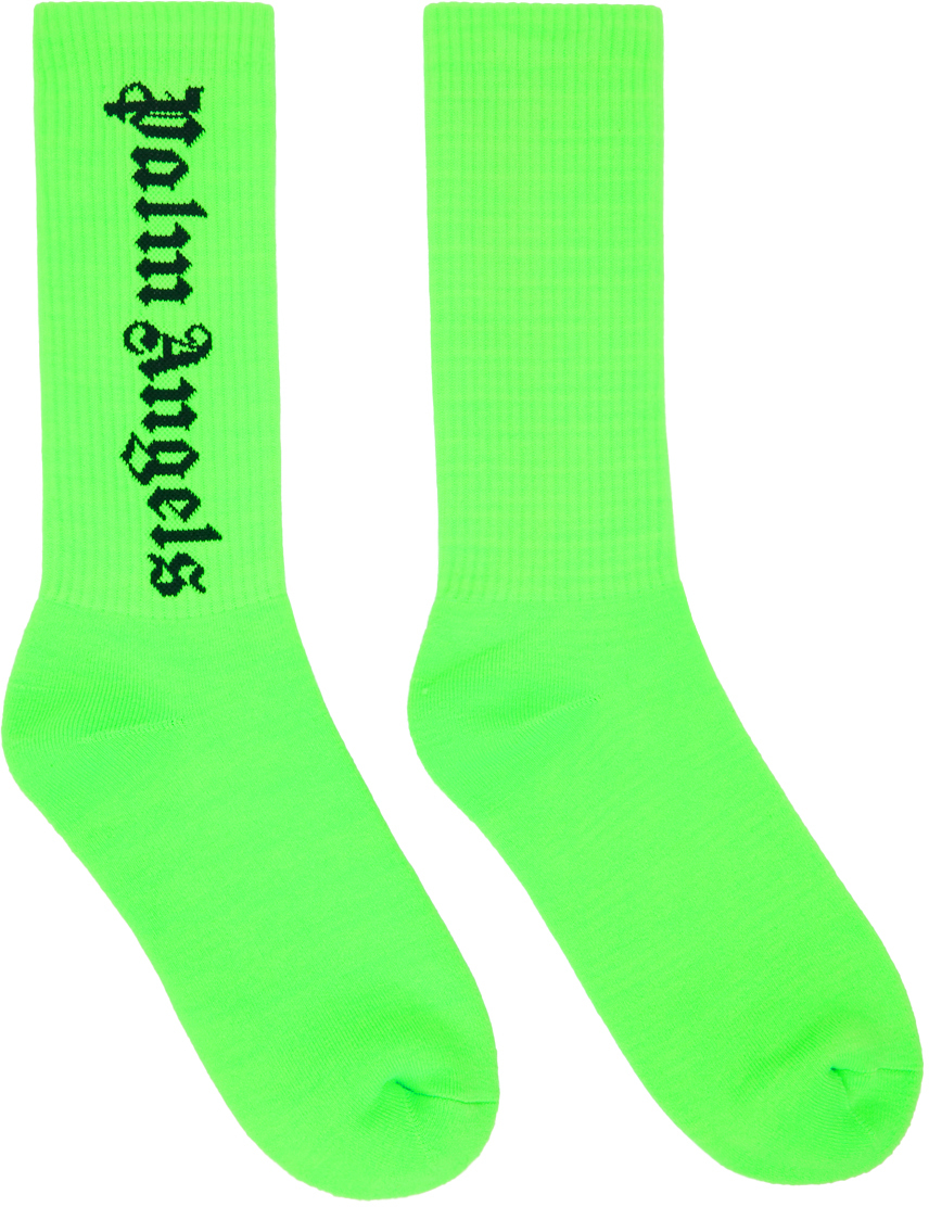 Palm Angels Green Gothic Logo Socks