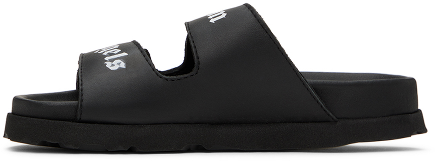 Palm Angels Kids Black Printed Sandals In Black White
