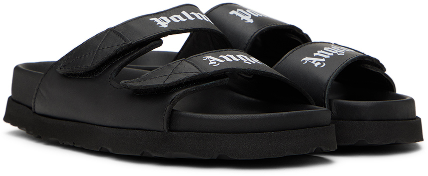 Palm Angels Kids Black Printed Sandals In Black White