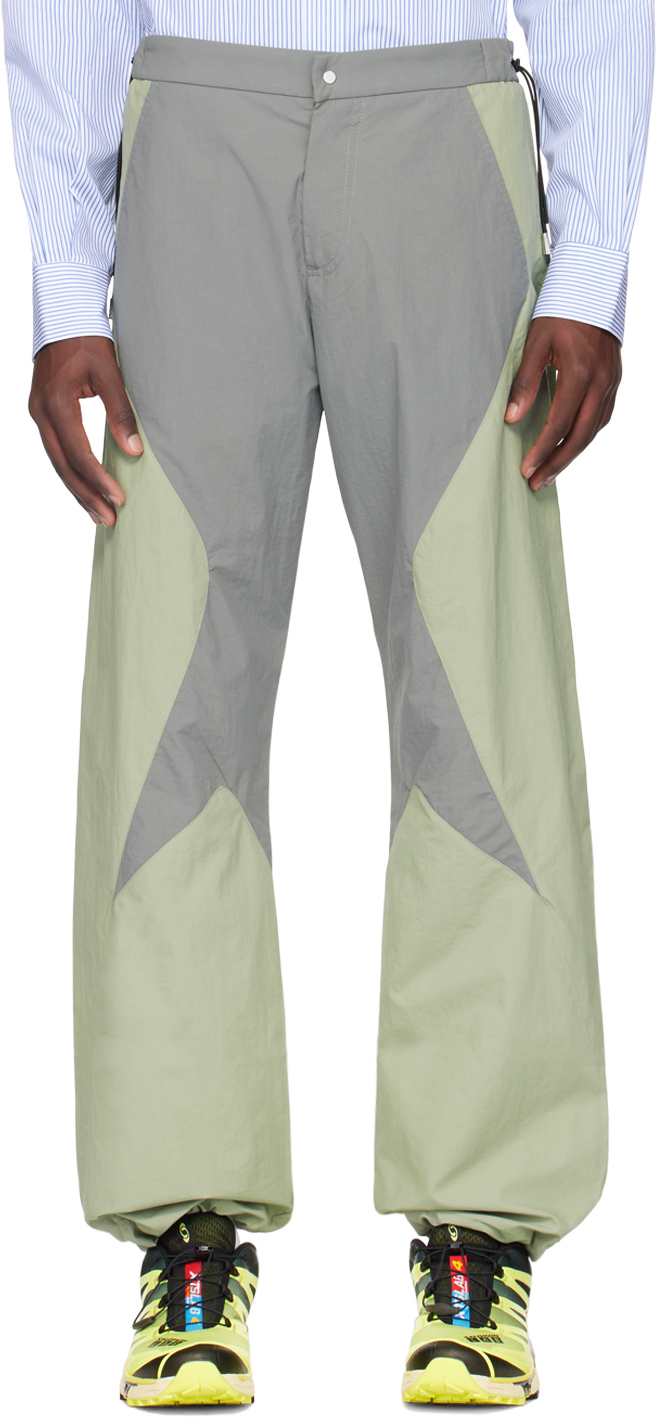 _j.l - A.l_ Grey & Green Paneled Track Trousers In Grey / Green