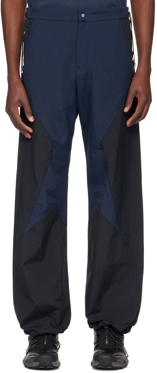 Navy & Black Paneled Track Pants