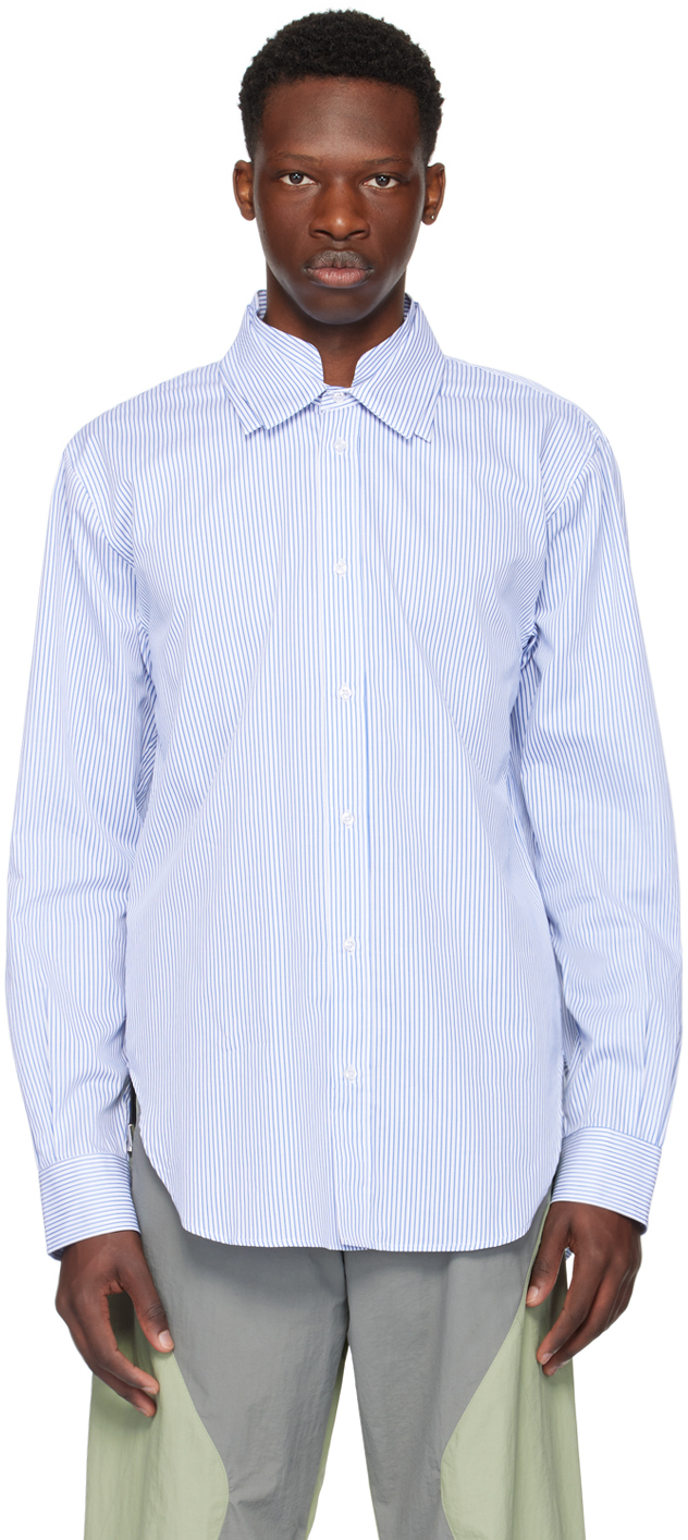 _j.l - A.l_ White & Blue Triple Collar Shirt In White / Blue Stripe
