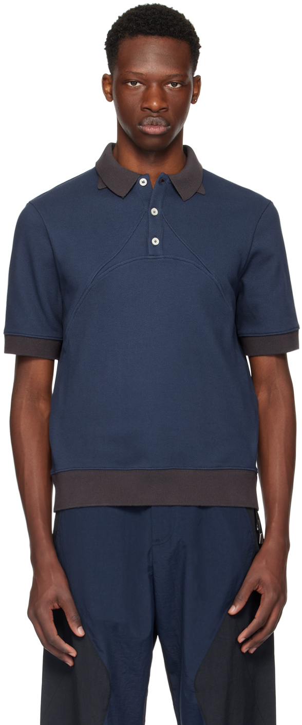 _j.l - A.l_ Navy Double Collar Polo In Blue