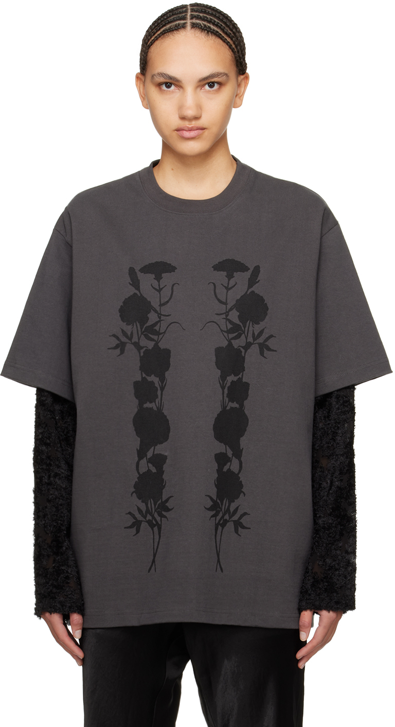 Gray 'Black Foliage' Long Sleeve T-Shirt