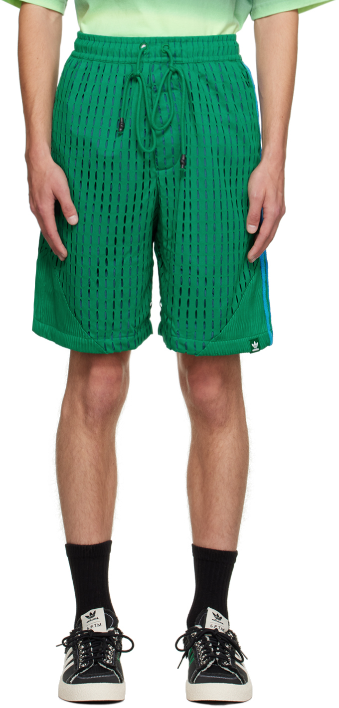 Song For The Mute Green Adidas Originals Edition Paneled Shorts In Bold Green/bold Gree