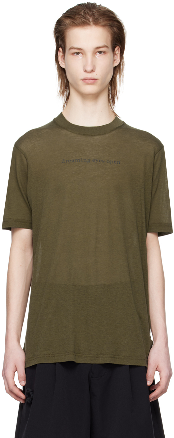 Shop Song For The Mute Khaki 'dreaming Eyes Open' T-shirt In Army Green