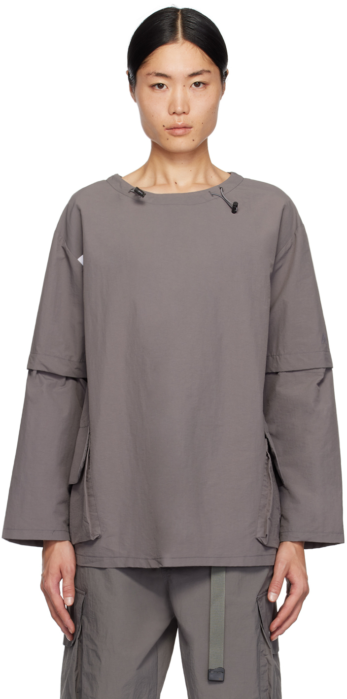 Gray Round Long Sleeve T-Shirt