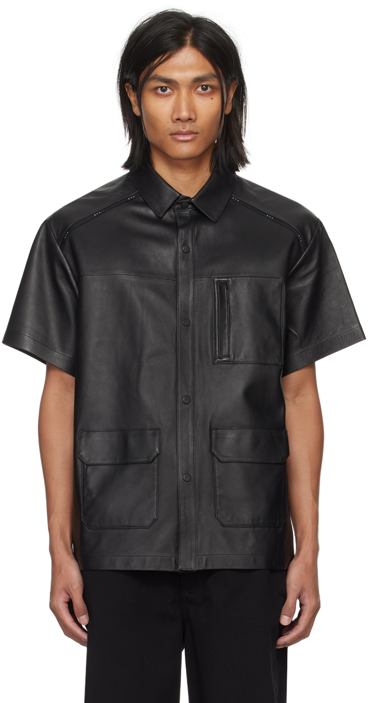Black Pocket Leather Shirt