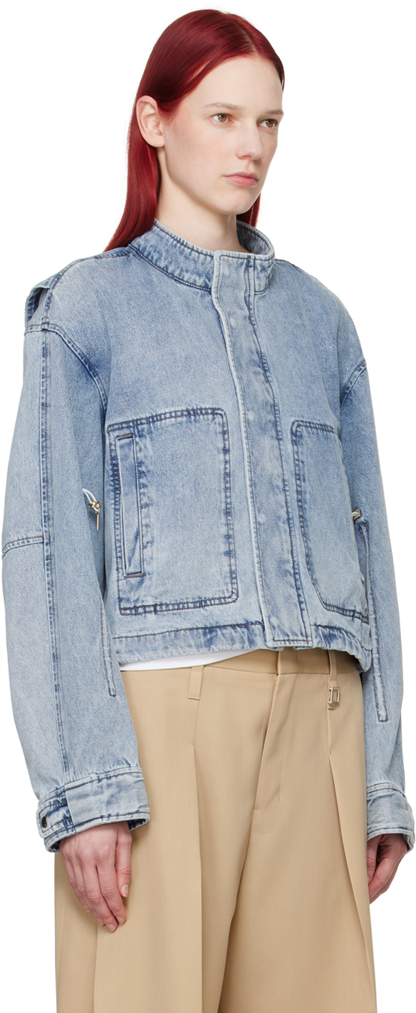 Wooyoungmi Blue Stand Collar Denim Jacket In Blue 989l