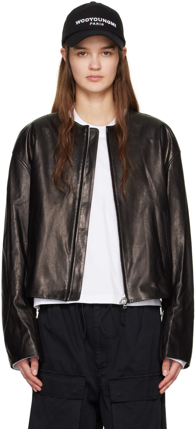 Wooyoungmi Black Zip Leather Jacket In Black 653b