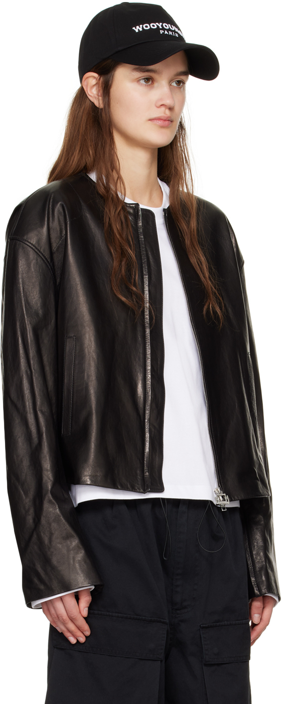 Wooyoungmi Black Zip Leather Jacket In Black 653b