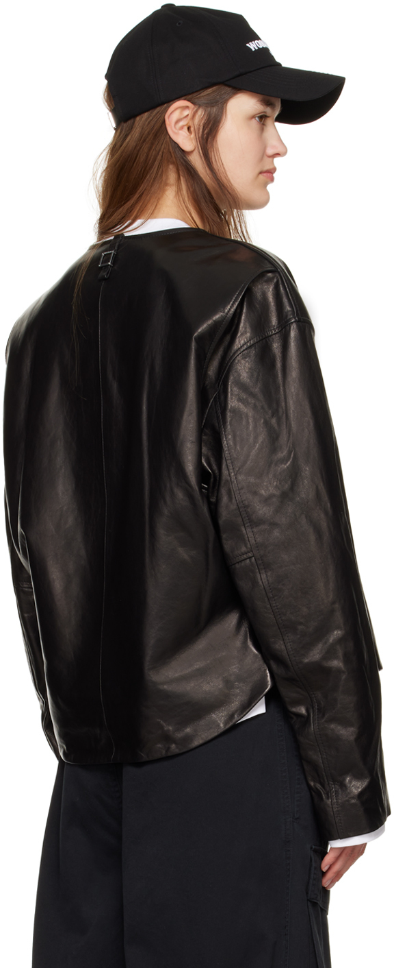 Wooyoungmi Black Zip Leather Jacket In Black 653b