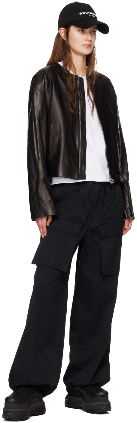 Wooyoungmi Black Zip Leather Jacket In Black 653b