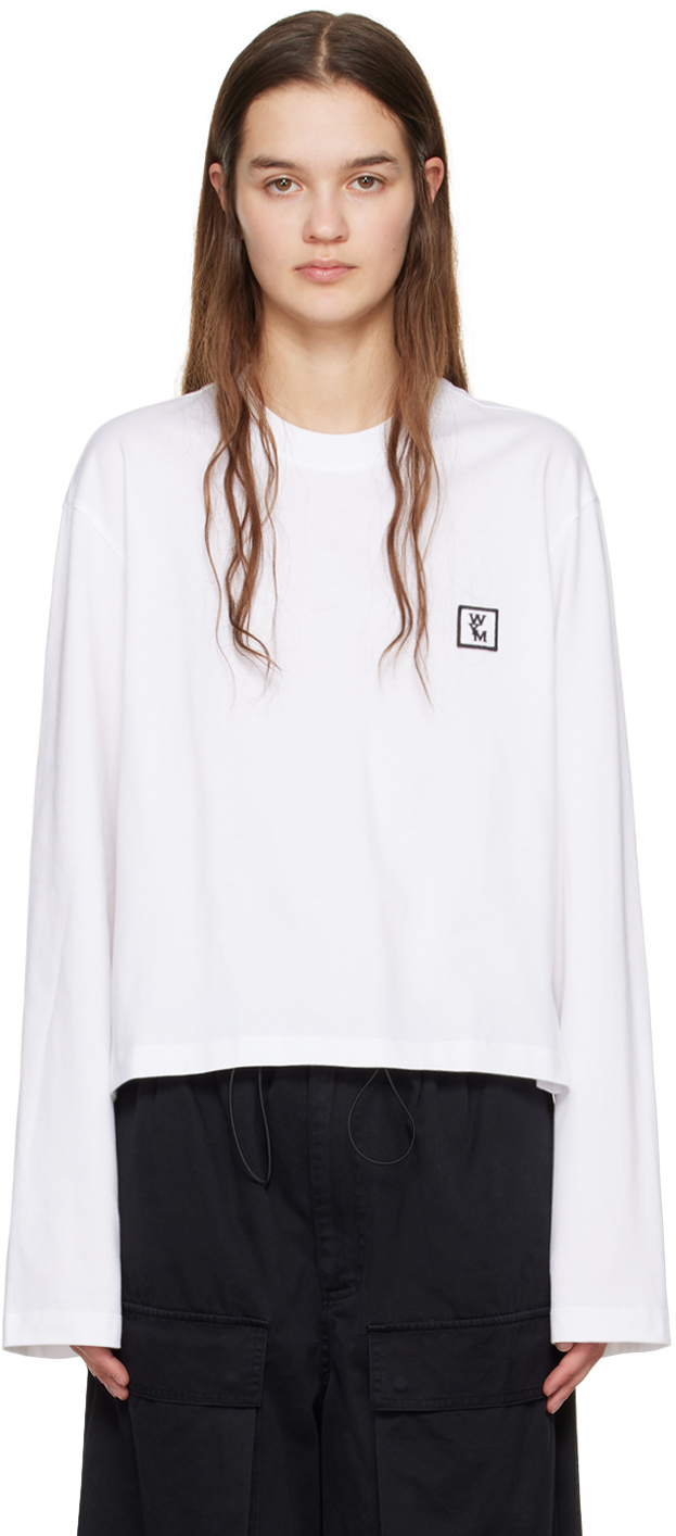 Wooyoungmi White Patch Long Sleeve T-shirt In White 712w