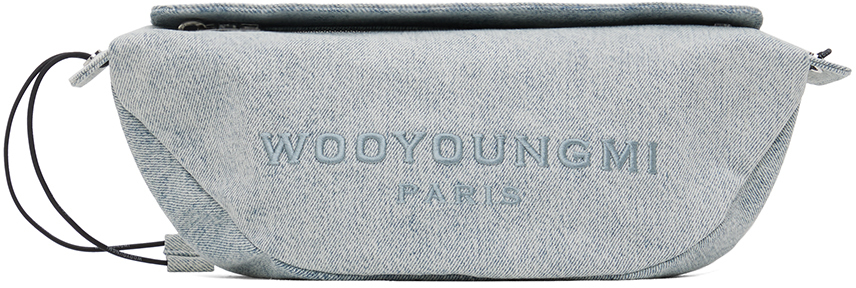 Wooyoungmi Blue Sling Logo Denim Bag In Gray