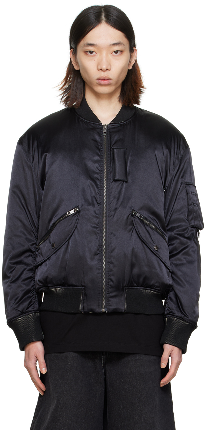 Wooyoungmi Black Embroidered Bomber Jacket In 922b Black