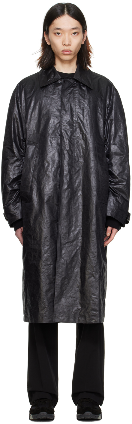 Wooyoungmi Black Crinkled Coat In 913b Black