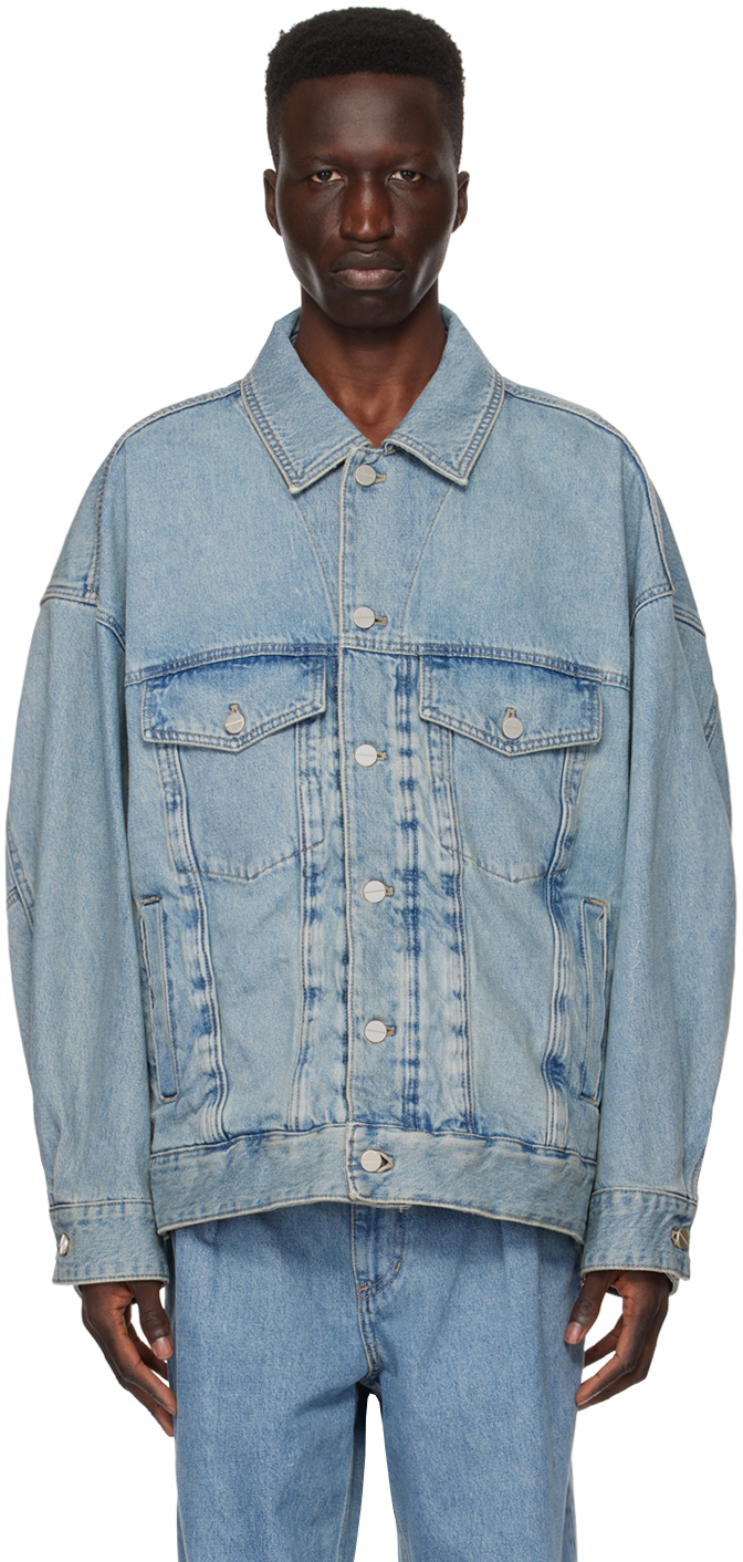 Blue Wire Denim Jacket by WOOYOUNGMI on Sale