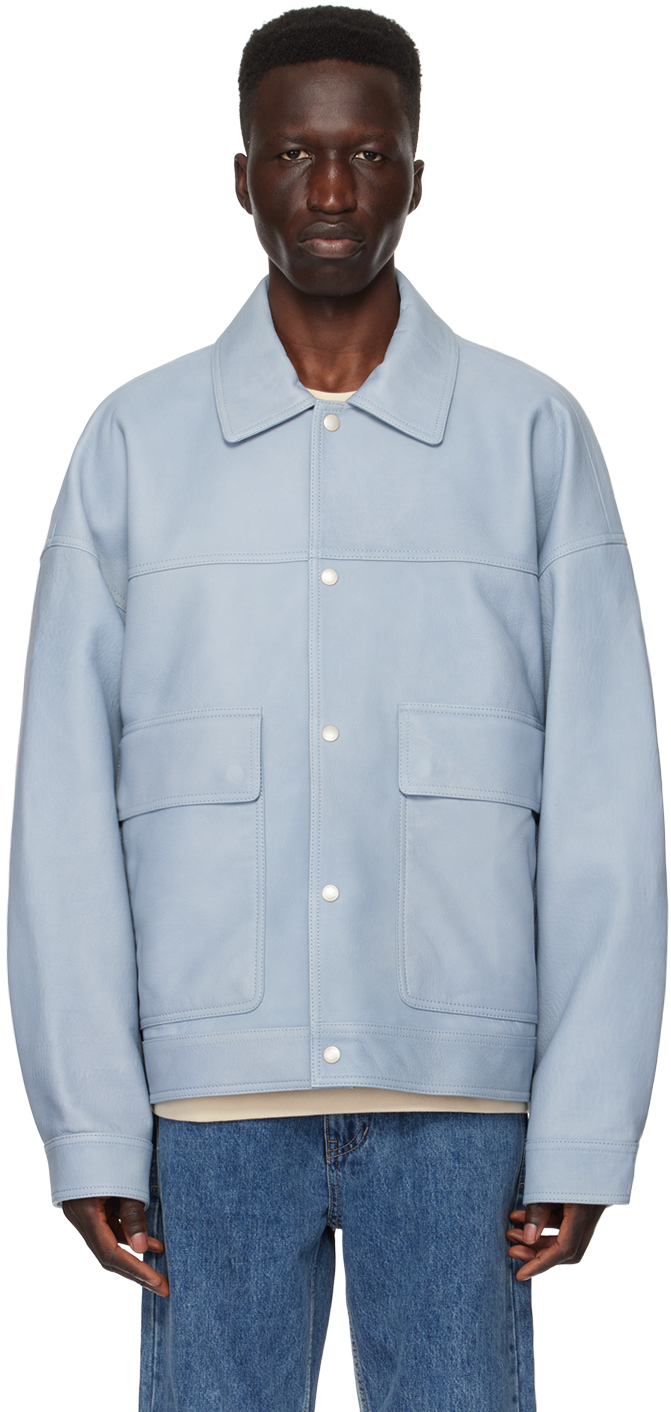 Shop Wooyoungmi Blue Flap Pocket Leather Jacket In 652l Blue