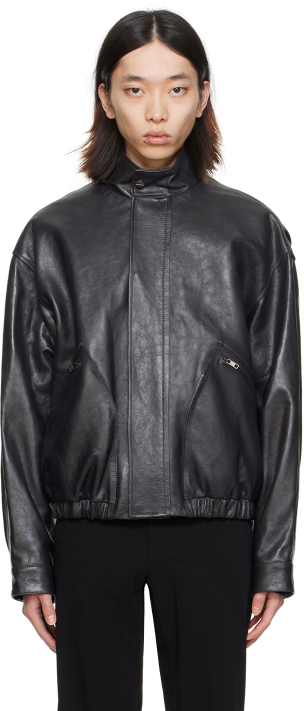 Wooyoungmi Black Zip Leather Jacket In 651b Black