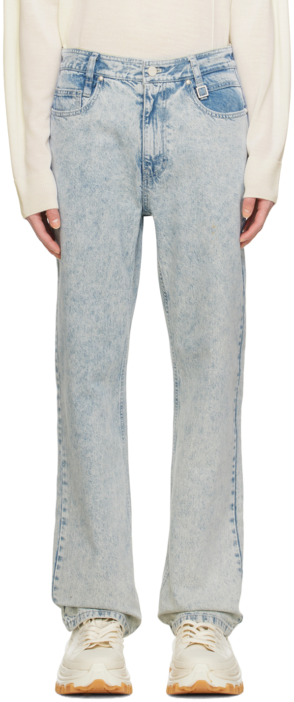 Blue Straight Jeans by WOOYOUNGMI on Sale