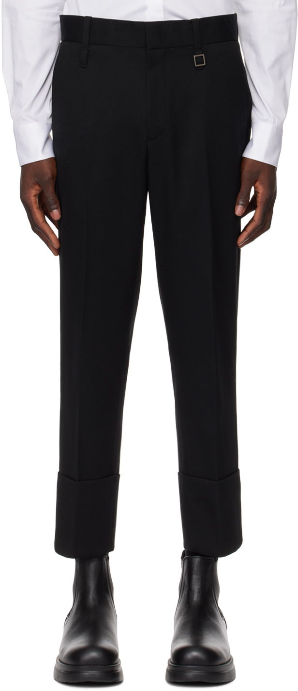 Shop Wooyoungmi Black Rolled Cuff Trousers In 909b Black
