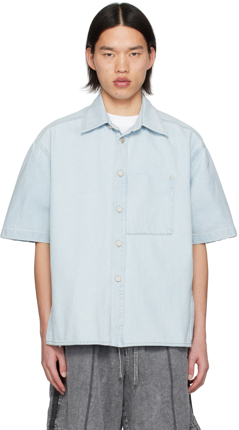 Shop Wooyoungmi Blue Floral Denim Shirt In 860l Blue