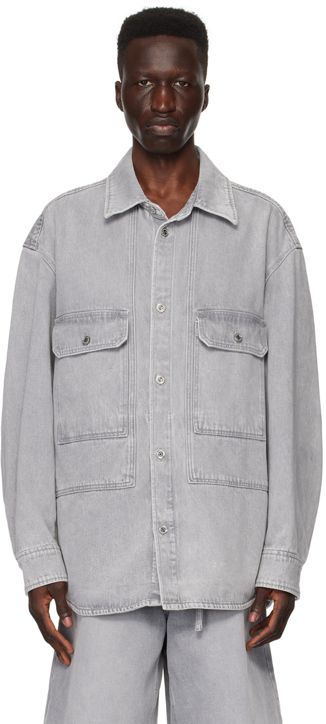Gray Pocket Denim Shirt