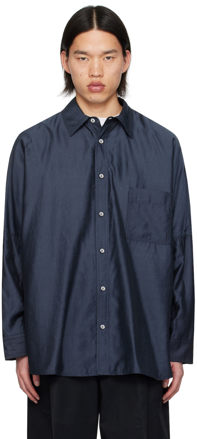 Wooyoungmi Navy Patch Pocket Shirt In 835n Navy
