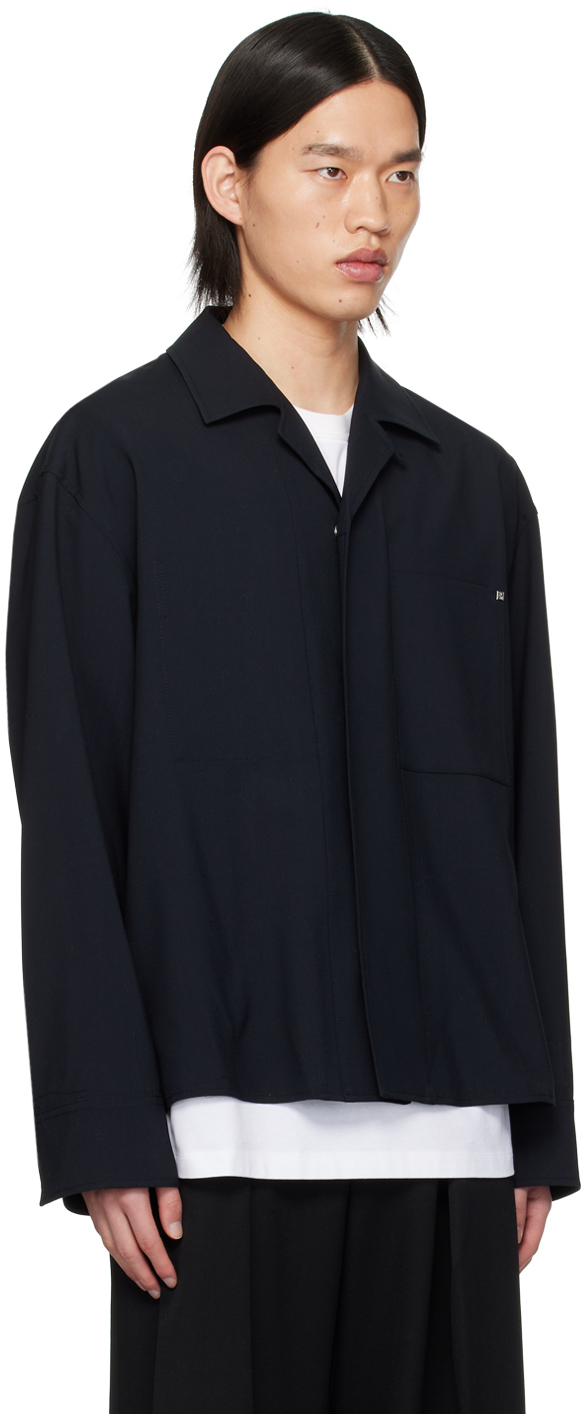 Wooyoungmi Navy Press-stud Shirt In 834n Navy