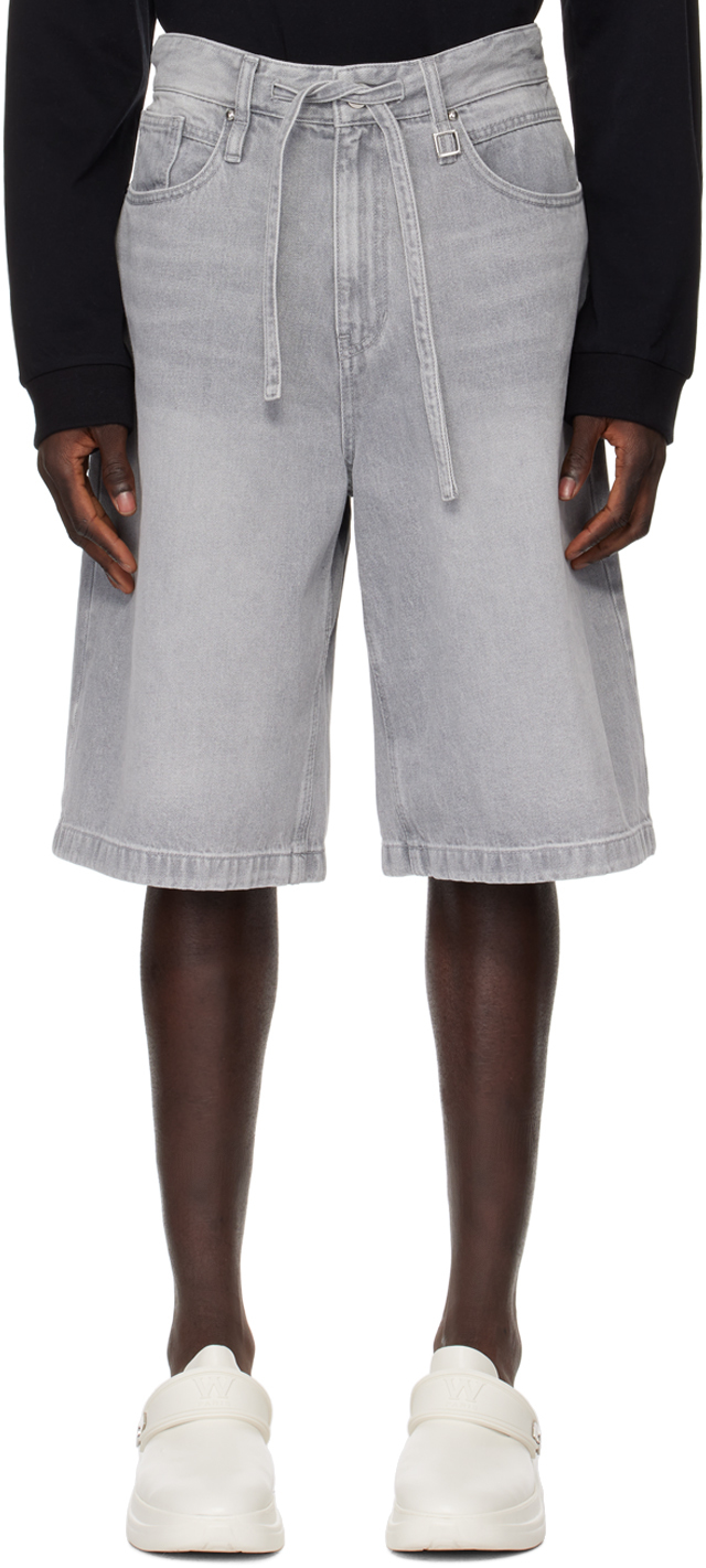 Gray Drawstring Denim Shorts