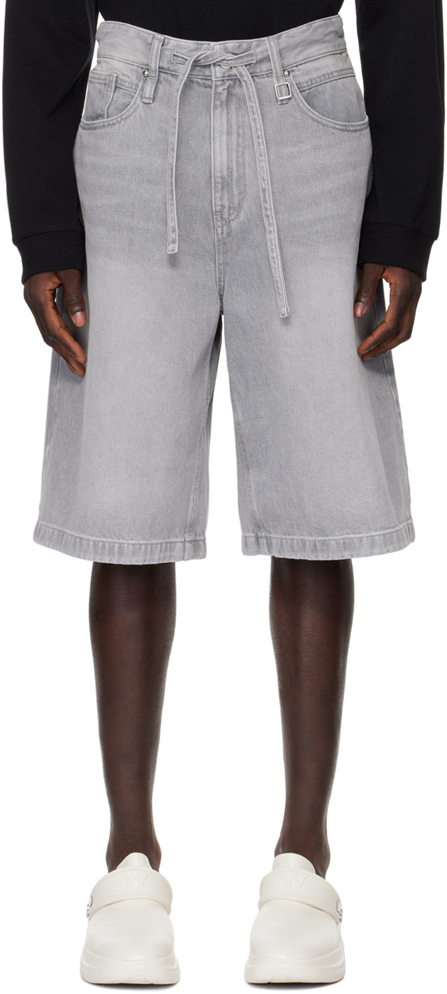 Gray Drawstring Denim Shorts by WOOYOUNGMI on Sale