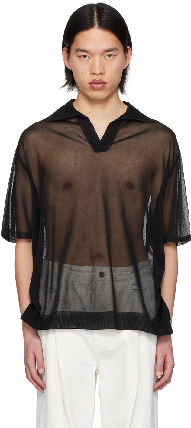 Black Open Placket Polo by WOOYOUNGMI on Sale